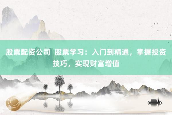 股票配资公司  股票学习：入门到精通，掌握投资技巧，实现财富增值