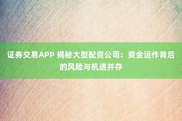 证券交易APP 揭秘大型配资公司：资金运作背后的风险与机遇并存