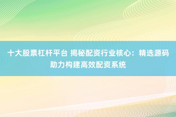 十大股票杠杆平台 揭秘配资行业核心：精选源码助力构建高效配资系统