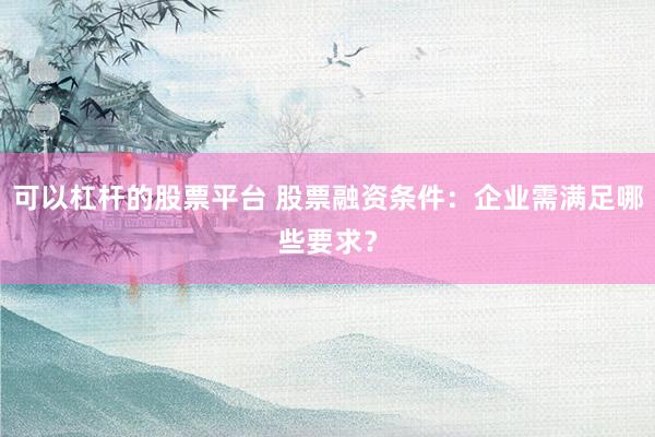 可以杠杆的股票平台 股票融资条件：企业需满足哪些要求？